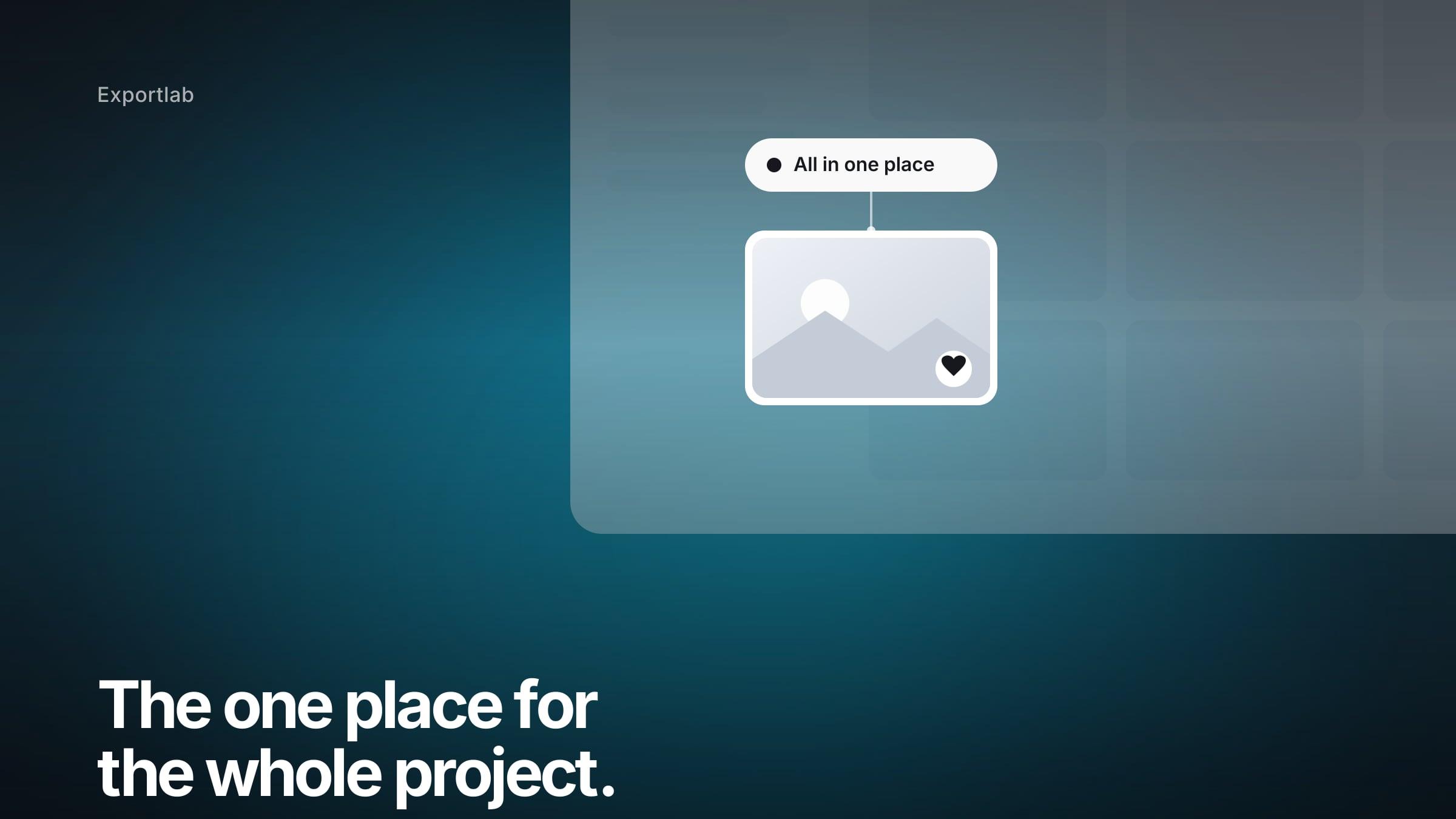 Client portal for photographers – one highlighted gallery tile labeled ‘All in one place’ in front of the portal interface