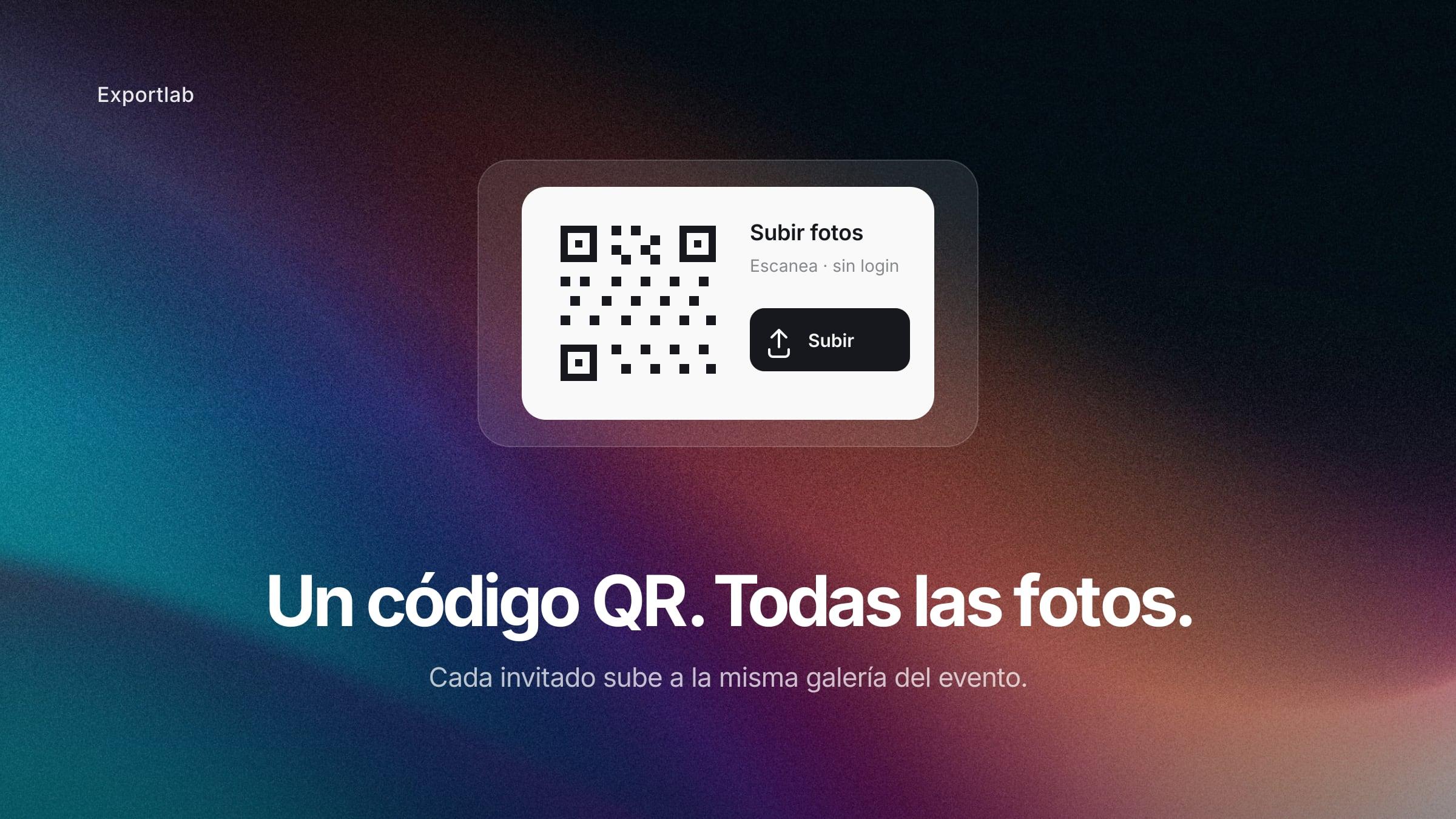 Un código QR, todas las fotos – una tarjeta de subida por QR ‘Subir fotos’ para que los invitados suban a la misma galería del evento sin login