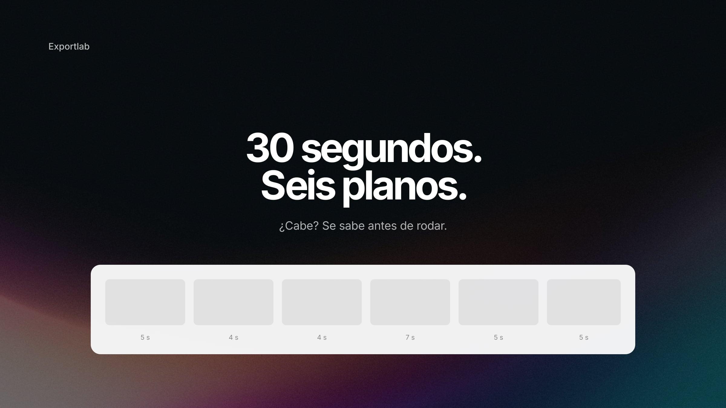 Viñetas de storyboard con encuadre, nota de cámara y duración por plano