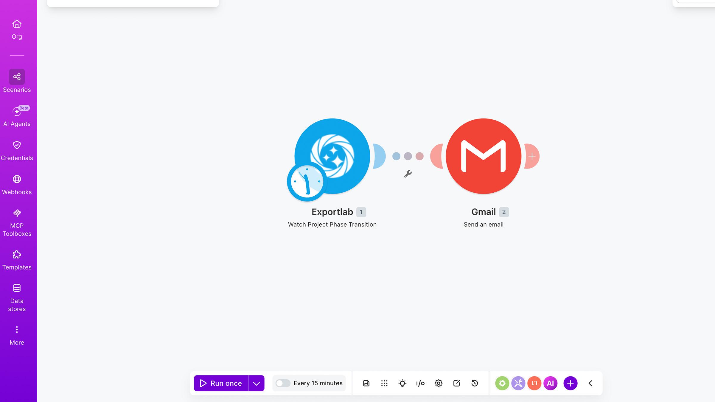 Exportlab Make integration automation workflow