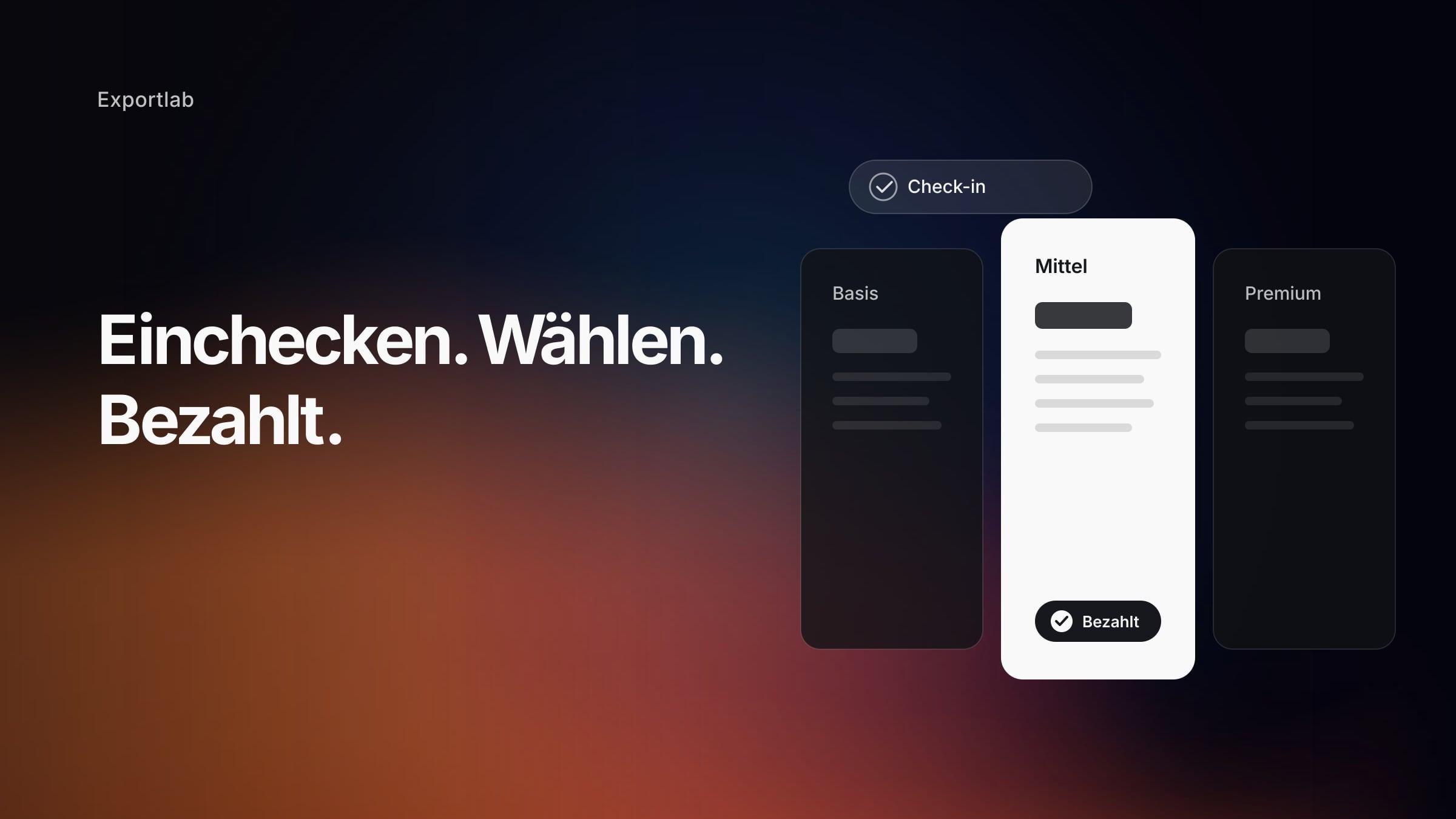 Fotopakete verkaufen bei Gruppen-Shootings – Headline mit Check-in und Paketauswahl auf dunklem Hintergrund