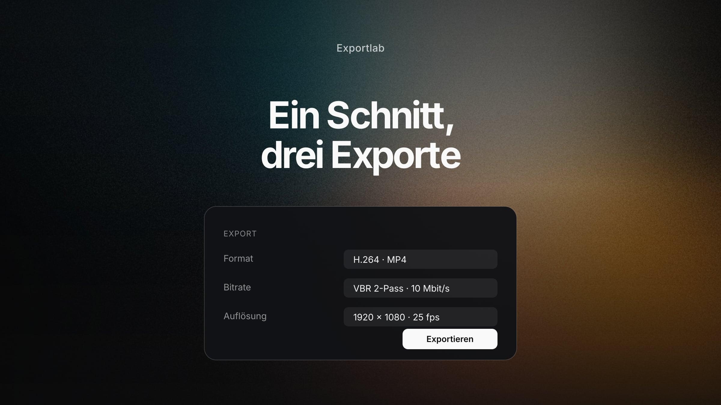 Video-Export: drei Ziele mit unterschiedlichen Einstellungen