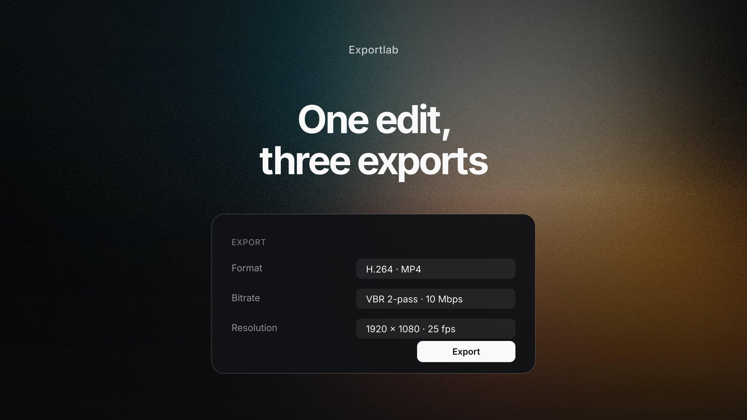 Video export: three destinations with different settings